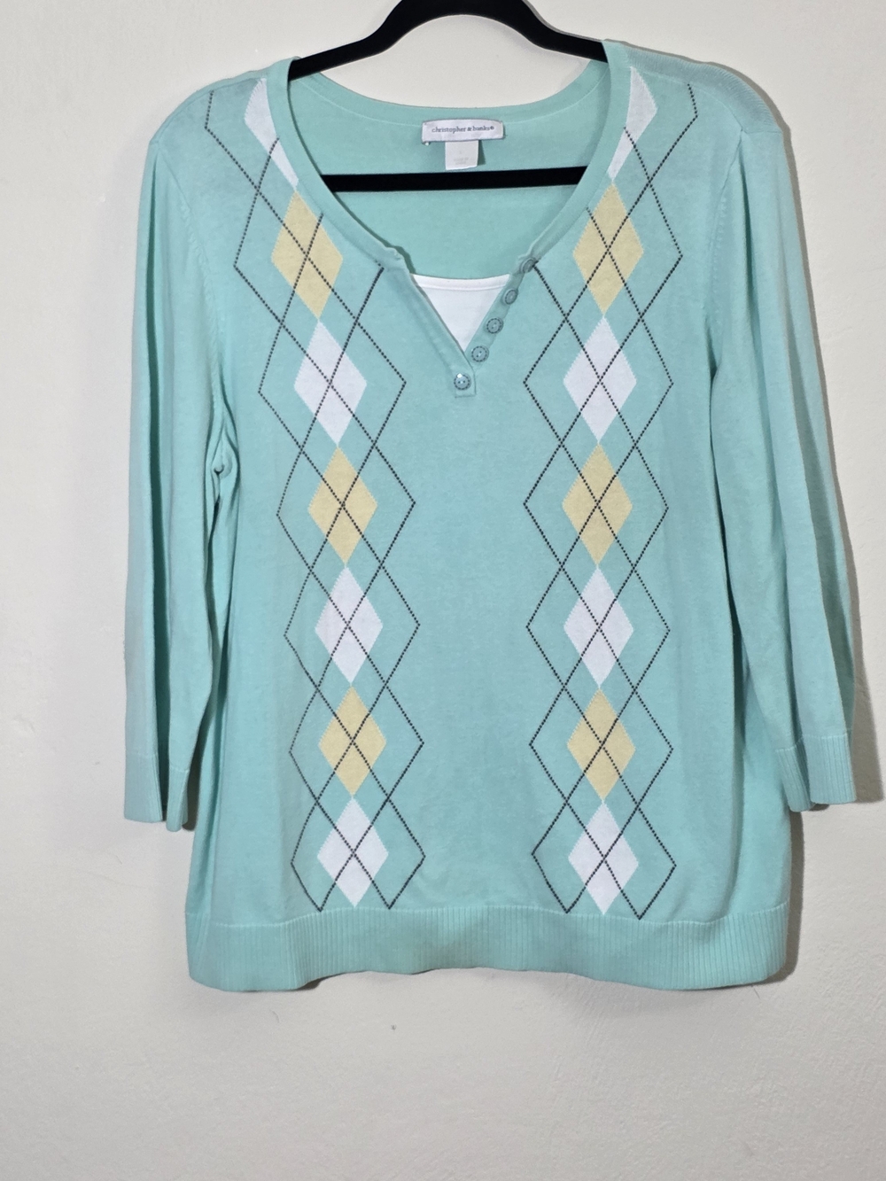 Christopher & Banks Seafoam Green Button V-Neck Knit Top